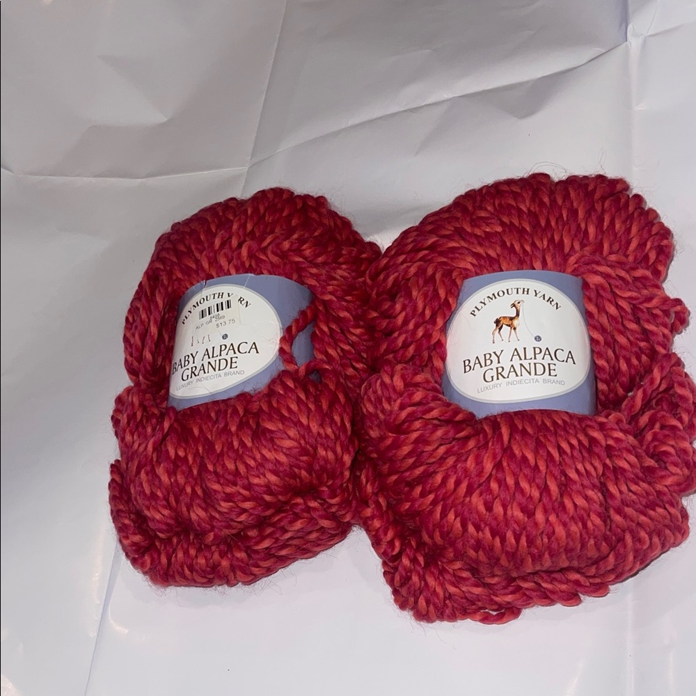 Plymouth Yarn Baby Alpaca Grande in Rich Red and Pink (color 2569) 2 skeins